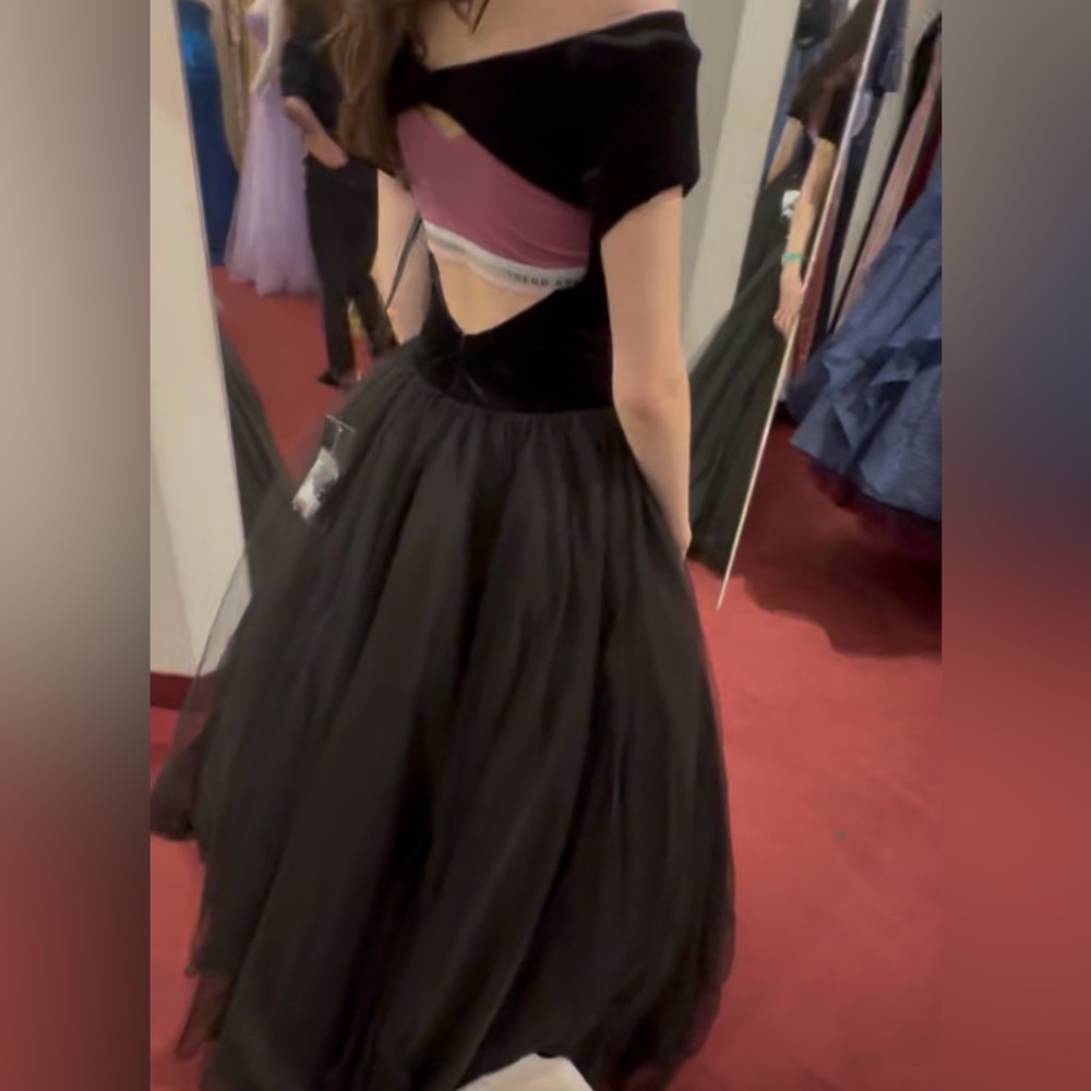 Black Velvet Princess Style Backless Prom Dress - Picture 4 of 14